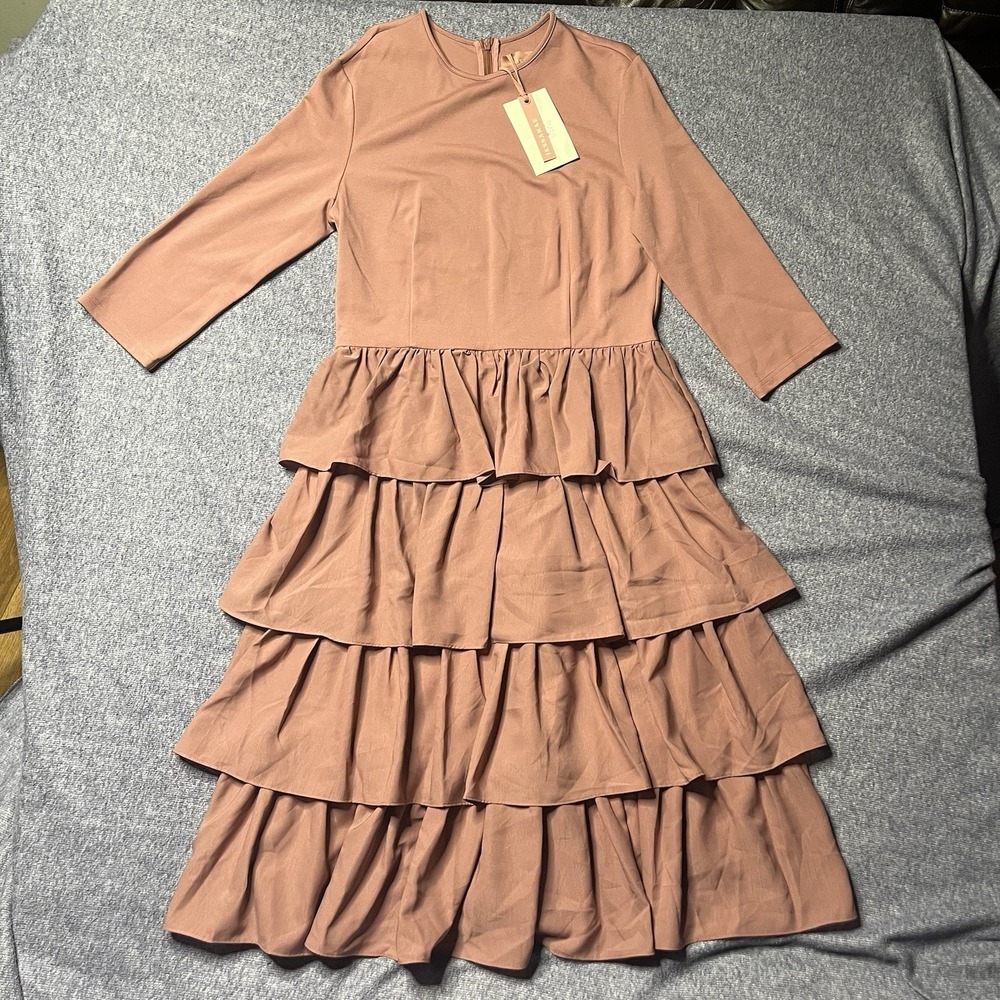JessaKae Mauve Pink Tiered Ruffle Midi Dress